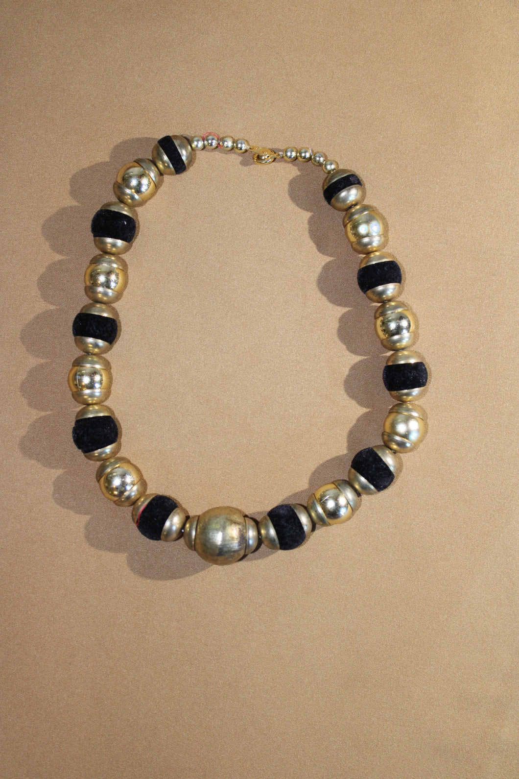 Black Felt and Silver Finish Beaded Necklace